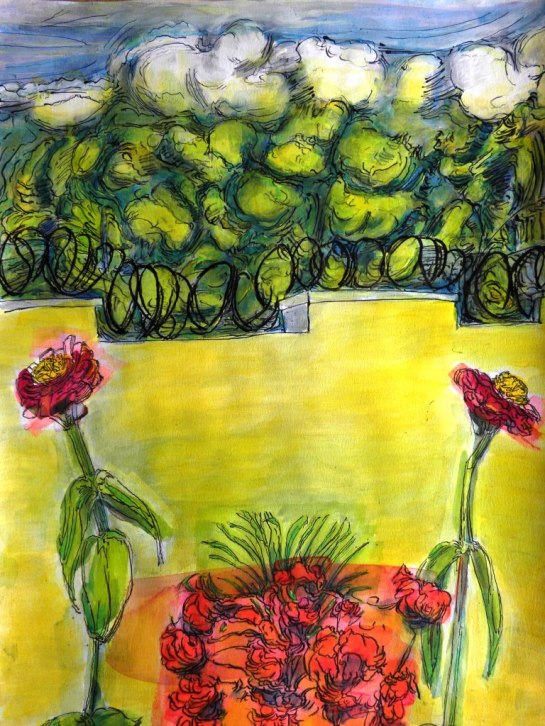 Kirombe garden rainy season 2014 number 2. 300 x 420 mm. Watercolour and Indian ink on paper.