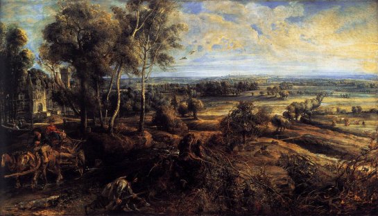 Peter Paul Rubens: 'A View of Het Steen in the Early Morning', 1636. Oil on Oak. 131 x 229.cm. National Gallery, London