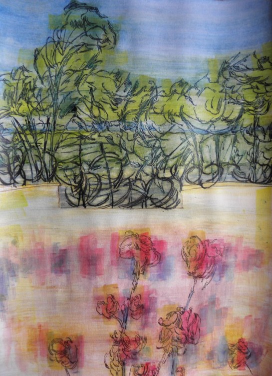 Kirombe Garden: Dry-Season 2014. Number 1 Watercolour on paper, 42 x 60mm