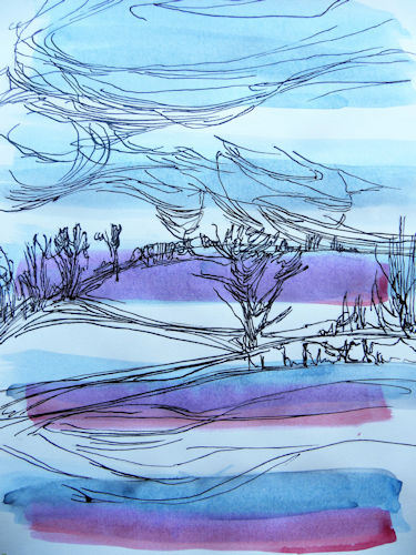 'Devon, February 2016 No. 9.' 42 x 30 cm. Watercolour and Indian Ink on Paper.