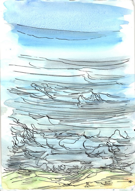 'From Jacobstowe towards Yes Tor and High Willhays Summer 2016‘ No 5. 30 x 21cm. Acrylic, Watercolour and Indian Ink on Paper